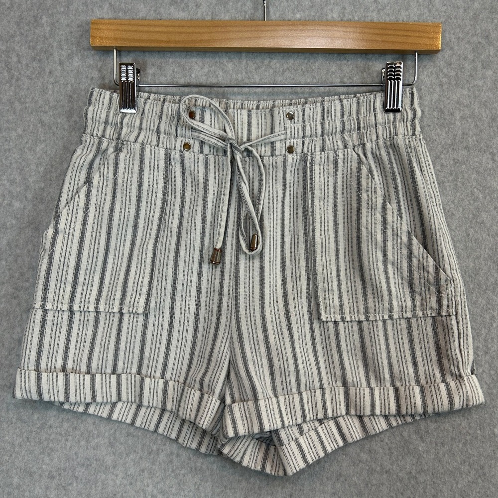 Ci Sono Summer Shorts Gray White Stripe Linen Blend Drawstring Casual Size Small